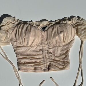 Windsor Ruched Satin Bustier Top - Nude Blush